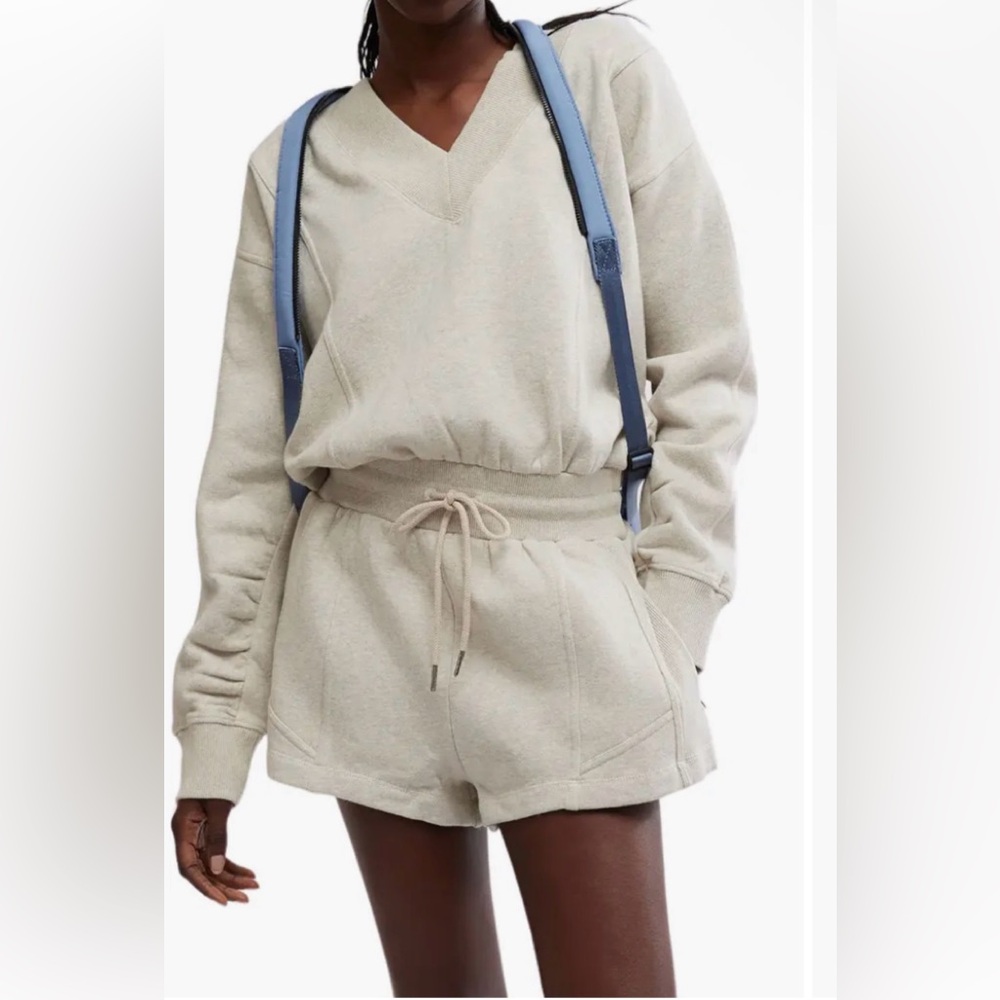 Free People Movement NWT Heather Grey Romper Drawstring one piece sz L $128